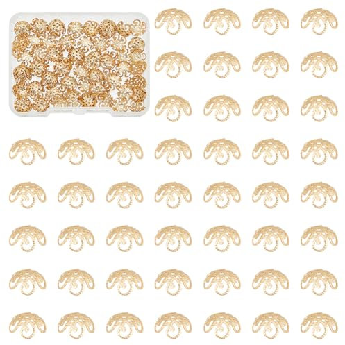 UNICRAFTALE Über 100 Stück Perlenkappe 304 Edelstahl Blumen Perlenkappen Goldene Perlen Endkappen 8 mm Tibetische Gold Abstandsperlen Kappen Für Armbänder Halsketten Ohrringe Schmuckherstellung