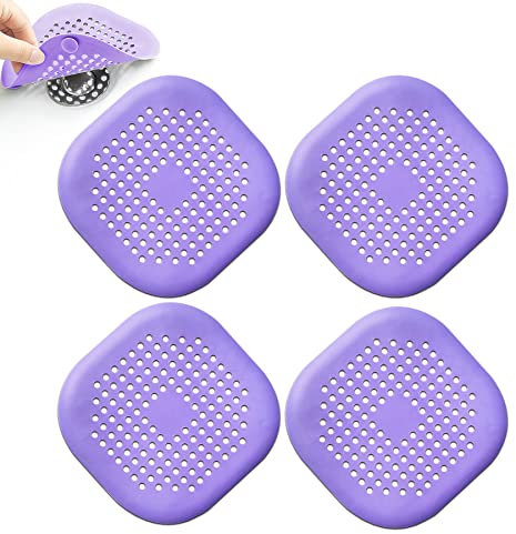 Lot de 4 bouchons de vidange de douche, bouchons de baignoire avec ventouse pour salle de bain, baignoire et cuisine (violet)