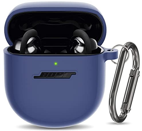 Silicone Case for Bose QuietComfort Earbuds II (2022) & QuietComfort Ultra (2023), Shockproof Protective Cover With Keychain for Men Women (Blue)