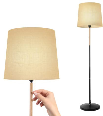 Stehlampe Leinen Lampenschirm, E27 Lampensockel, Max. 60W, Wohnzimmer Standleuchte, Stoffschirm Design, 170cm Höhe für Wohnzimmer, Schlafzimmer, Arbeitszimmer, Büro, Ohne Leuchtmittel