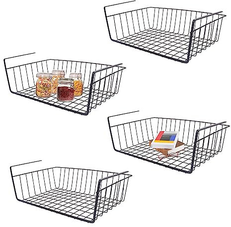 Lot de 4 paniers de rangement suspendus en métal pour cuisine, bureau, garde-manger, salle de bain, armoire, noir