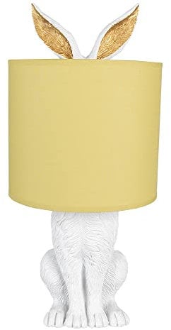 Clayre & Eef Tischlampe Kaninchen Ø 20x43 cm Weiß Gelb Kunststoff Schreibtischlampe