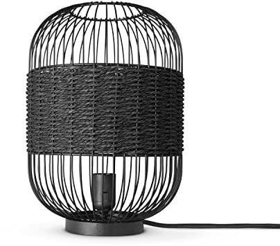 Paco Home Rattan Pendelleuchte Wohnzimmer Tischleuchte Boho Style Käfig Lampe Esstischlampe Nachttischlampe Metall E27, Lampenart:Tischleute - Typ 4, Farbe:Schwarz (Ø24cm)