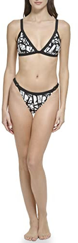 Calvin Klein Damen Low Waisted Elastic Logo Triangle Set Bikini-Unterteile, Schwarz/Weiß, XL