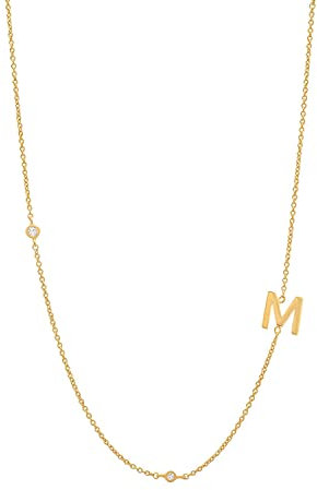 SILBERTALE Dünne Kette Gold mit Buchstaben m und Zirkonia Silber 925 Personalisiert Initialen Halskette Damen