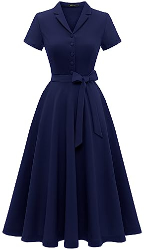 Wedtrend Vintage Cocktailkleid Damen A Linie Midilang V-Ausschnitt Abendkleid Elegant Freizeitkleider