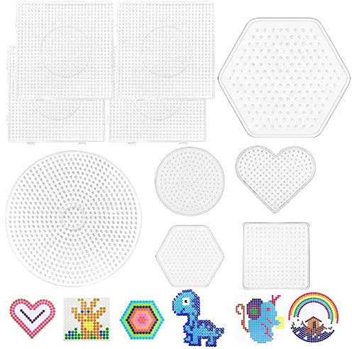 TZQFROCE 10 Piezas Placas de Cuentas Fusibles Múltiples Formas Tablero Perforado Creativo DIY Tablero Perforado Transparente Portátil para Plantillas de Perlas Fusibles Diversión Creativa DIY