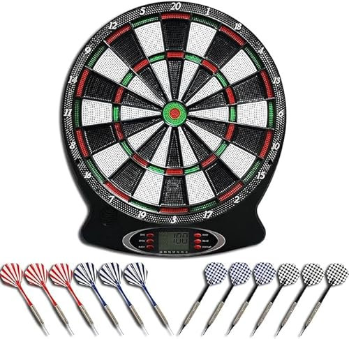 Brovamo Dartscheibe Elektronisch, Elektronische Dartscheibe mit 12 Dartpfeile & 30 Ersatzspitzen, E Dartscheibe mit Stimme & LCD-Display, Dart Scheibe Batteriebetrieb, Elektrische Dartscheibe