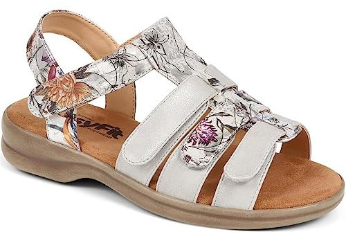 Extra Wide Fit Adjustable Buckle Sandals - Silver Floral Size 4