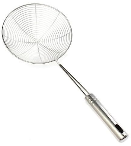 PNJB, Heavy Duty Stainless Steel Skimmer Strainer Ladle Frying, Chips, Fries, Fish Frying Utensil, Colander Fried Filter Kitchen Strainer, Spiral Mesh Skimmer Spoon (19CM)