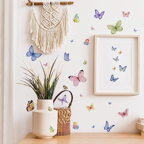 Runtoo Adesivi Murali Farfalle Colorate Adesivi da Parete Rosa Viola Blu Farfalla Pastello Decorazioni Muro Soggiorno Camera da Letto Cameretta Bimba