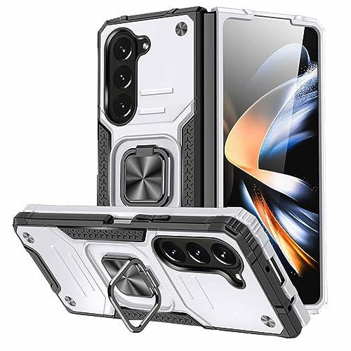 Wigento Für Samsung Galaxy Z Fold5 5G Armor Magnet Ring Cover Handy Hülle Tasche Cover Silber Neu