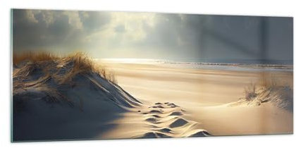 Moderne Impression sur Verre 100x40cm Image Tableau en Verre Decoration Murale Dunes Plage Océan Grand Tableaux Decoratifs Muraux Chambre Cuisine Panoramique Deco Cadre Salon Art Wall GAB100x40-5927