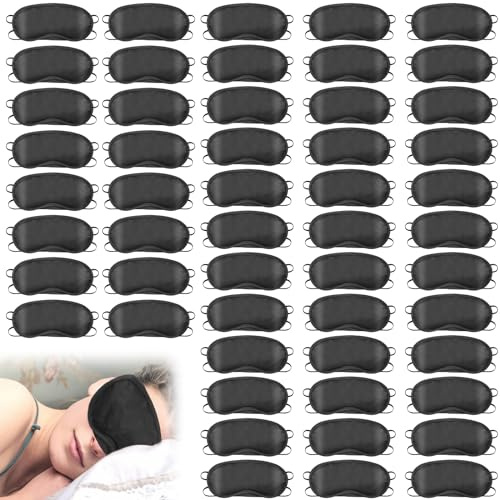 50 Stück Schlafmaske Augenmaske Schlaf: Nizirioo Atmungsaktives Schlafmaske Weich Augenbinde mit Gummibänder, Tragbare Schlafbrille mit Nasenpolster für Reisen, Herren, Frauen, Kinder (Schwarz)
