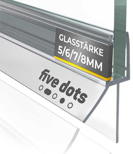 five dots 100cm Duschtürdichtung 5mm / 6mm / 7mm / 8mm - Duschdichtungen für Duschtüren ohne vergilben - Dichtung Dusche Glastür hält 100% dicht (S - Standard, 2 x 8mm - 100cm)