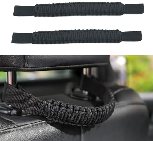LIANCHEN 2PCS Auto rutschfeste Paracord-Griffe paracord kopfstütze Auto Rücksitz Haltegriff Griffgriff Beifahrersicherheitsgriff für alle Modelle die mit Griffen ausgestattet werden können(Schwarz)