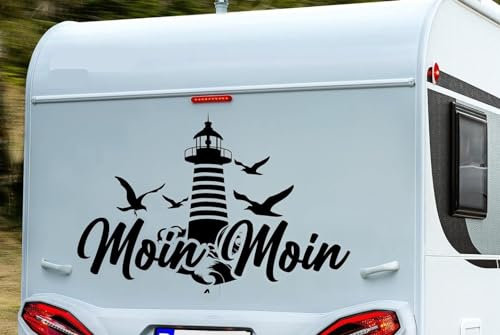 Rakelfix Moin Moin Leuchtturm Möwen Aufkleber Wohnmobil Wohnwagen WOWA WOMI Camper Caravan