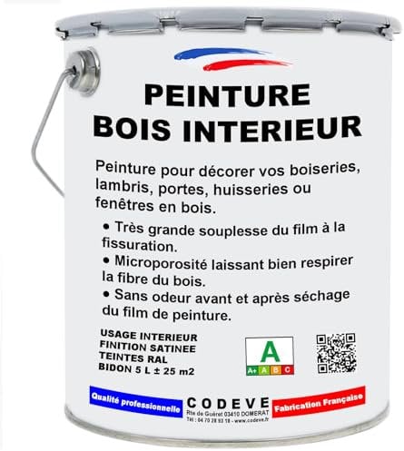 Peinture Bois Interieur - Codeve Bois/Ral 5012 - Bleu Clair - 5 L - Intérieur - Intérieure Pour La Décoration De Votre Bois, Lambris Ou Plinthe.