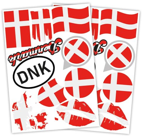 Finest Folia 2er Set DIN A4 Länderaufkleber Fahne Aufkleber Länderfahne Flagge für Auto Motorrad Sticker Länderflagge selbstklebend wetterfest R217 (13 Dänemark)