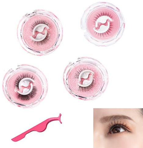 RHQFDM 4 Stili Ciglia Autoadesive Riutilizzabili Ciglia Artificiali Non è necessario l'eyeliner o la colla Ciglia 3D Arricciatura Naturale Densa Viene fornito con pinzette rosa