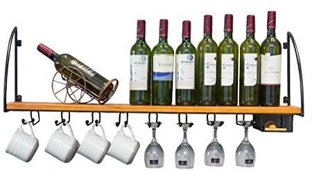 Casier à Vin, Casier à vin étagère de rangement murale étagère à vin, bouteille de vin tenture murale porte-bouteille de vin en métal et bois verre à vin porte-gobelet porte-gobelet pour bar restauran