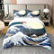 Loussiesd Japanisches Hokusai Muster Bett Set Exotisches Bettbezug Set im japanischen Stil Blue Wave Muster Bettwäsche Set 135x200cm 100% Baumwolle Kinder Frauen Erwachsene Fuji Mountain Gedruckt