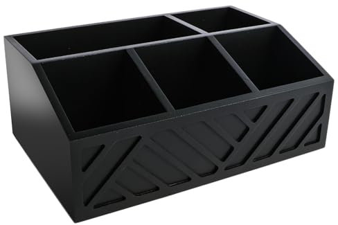 NIHUIFDPY Kitchen Utensil Holder Paper Plate Dispenser, 5 Compartments Farmhouse Utensil Organizer for Kitchen Counter, Wood Rustic Utensil Cups Spoons Forks Plates Napkins for Countertop(black)
