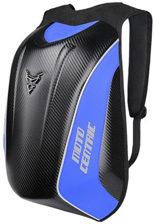 mjmoto Mochila para casco de motocicleta de 48 L, impermeable, de fibra de carbono, rígida, reflectante, tamaño grande (azul)