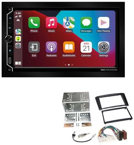 ESX VMX700DAB 2-DIN Autoradio kompatibel mit Wireless Apple CarPlay Android Auto Bluetooth DAB+ passend für Toyota Avensis 2003-2009 schwarz