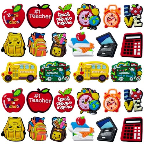 QASIMOF 28pcs School study shoe charms for Clogs Sandals,Shoes Accessories Charms for Party Favors Gifts
