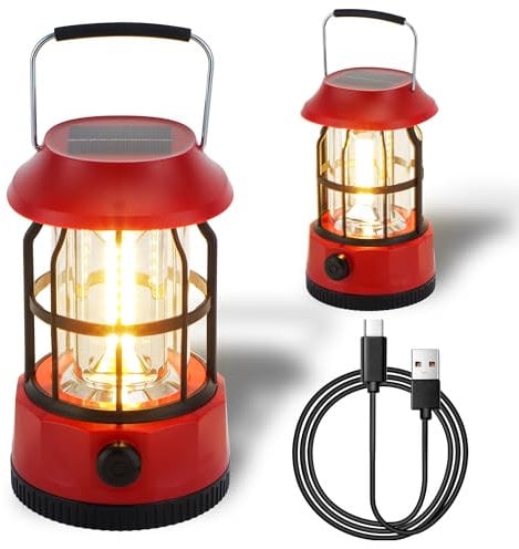 TRIROCKS Set of 2 LED Solar Camping Lantern Dimmable Rechargeable Lantern IPX3 Water-Resistant Portable Emergency Lights Outdoor Camping Lights for Camping Home Power Outage Hurricane Hiking (Red)