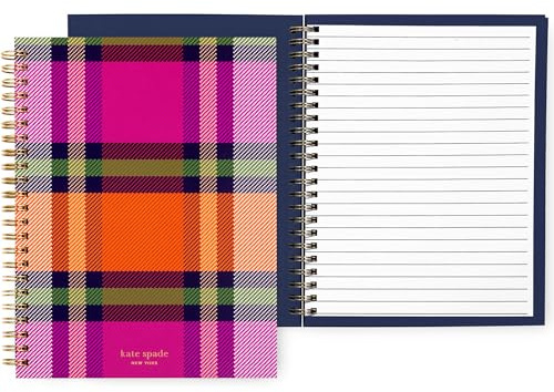 kate spade new york Colorful Mini Spiral Notebook, 8.25 x 6.75 Journal Notebook with 112 Lined Pages, Grand Plaid Duo