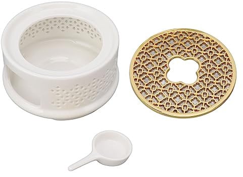 Teapot Warmer, Tea Pot Warmer Ceramic Teapot Heater Coffee Warmer with Spoon Lid and Candle Holder for Heating Coffee Milk Tea (White)