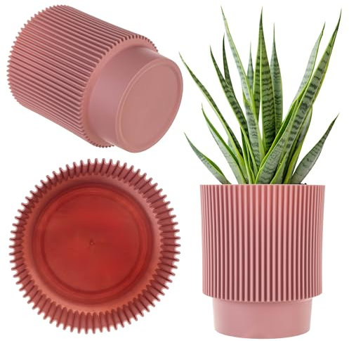 KADAX Pot de fleurs décoratif en plastique, rond, pour l'intérieur et l'extérieur, pot moderne pour plantes d'intérieur, rose poudré, 14 cm