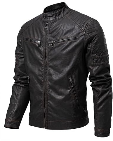 TONY BACKER Giubbotto da Uomo in pelle sintetica con o senza cappuccio staccabile in Stile Vintage 5201 (IT, Testo, 3XL, Regular, Regular, Caffè205)