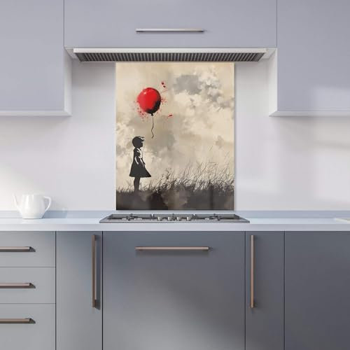 Premium Dreamy Banksy-Inspired Girl with Red Balloon Kitchen Splashback 6mm Toughened Glass Kitchen Splashback – Heat Resistant Splashback for Kitchens, Perfect for Cookers and Hobs, Polished Edges