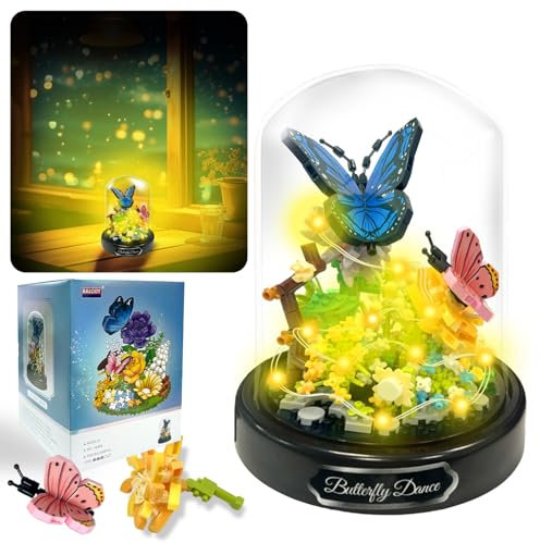 Set di Blocchi da Costruzione per Bouquet con Luce, 530 PCS Costruzione di Bouquet di Fiori con Copertura, Micro Blocchi Bouquet di Fiori, Decorazione Della Casa per Adulti e Bambini (Farfalla)