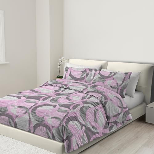 Banzaii Copripiumino Matrimoniale 250x200 cm con Cerniera e Lacci Angolari 100% Microfibra Manopesca, Set Copripiumino e 2 Federe con Zip 50x80 cm, Made in Italy, Sara Lilla