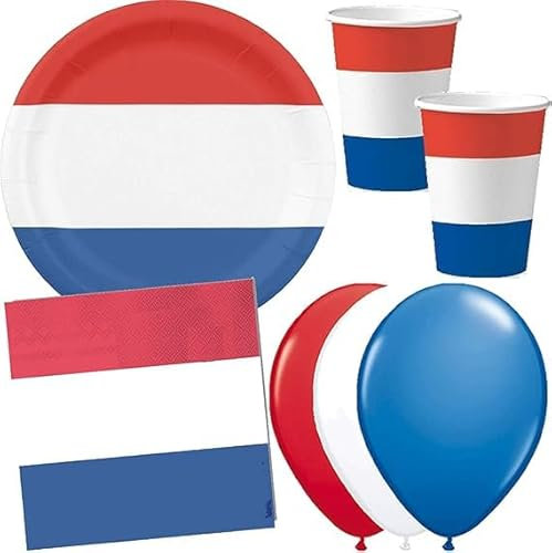 52-tlg. Party-Set * NIEDERLANDE / HOLLAND * mit Pappteller + Servietten + Pappbecher + Luftballons für Mottoparty | Länderparty Einweg Deko Niederland Netherlands Orange