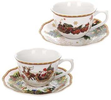 Brandani 89902 Set di Tazzine da The Christmas in Porcellana, 2 Pezzi, Design Festivo, cm ø 14x6h