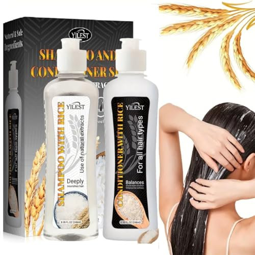 Reiswasser Shampoo und Conditioner-Set, enthält Reis-Extrakt und eine Vielzahl von Haarpflege-Inhaltsstoffen, fermentiertes Reiswasser – Anti-Haarausfall – feuchtigkeitsspendendes Haarpflegeduo,