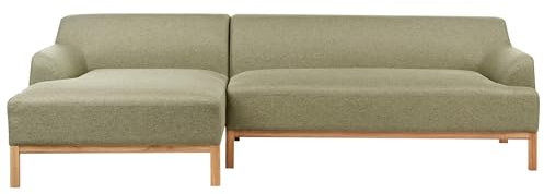 Beliani 3-Sitzer Ecksofa Stoff olivgrün mit Chaiselounge rechts hohe Holzbeine Sosjo