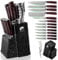 FULLHI 14tlg. Block Messerset, Kochmesser Steakmesser Set mit Block und Schärfer, Küchenmesser Set, Mehrfarbiger Griff, Geschenke für Männer Frauen (Café bois)