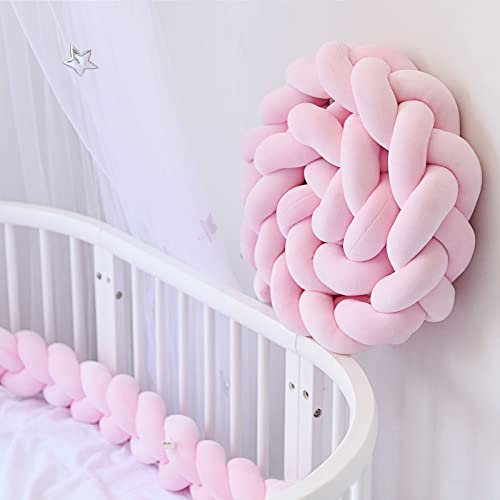 Homesally Rosa,350cm,Bettschlange Geflochten, Bettschlange Bettstoßstange, Geflochten Bettschlange Nestchen Babybett Knotenkissen, Bettumrandung Kantenschutz