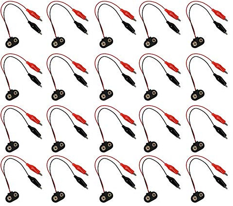 EVTSCAN 20 Pack Battery Snap Connectors with Crocodile Clip Cables, 15cm Sturdy Wire, Ideal for DIY Electronics, Hobbies, and Repairs