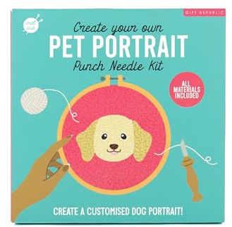 Gift Republic Pet Portrait Punch Needle Kit – Custom DIY Dog Portrait Craft Set – Includes Wool, Embroidery Ring, Punch Needle, Fabric & Instructions – Ideal Craft Gift for Pet Lovers