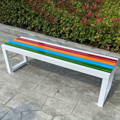 HARELA Terrassenbank, Gartenbank Ohne Rückenlehne, Bank Wetterfest Aus Holz & Stahl, Parkbank 400kg Belastbar, Schul-/Krankenhausbank, Außendekoration Für Veranda, Hinterhof(White,150cm/59in)