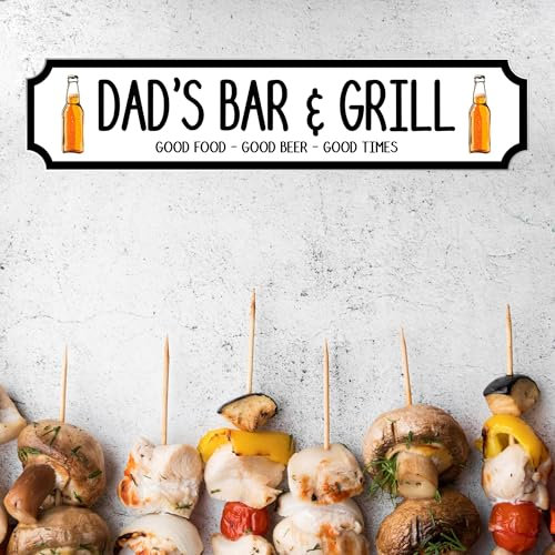 Dad's Bar & Grill Personalised MDF Wood Street Sign Plaque - Custom Gift for Dads, Beer Lovers, Patio, Kitchen, BBQ Garden Area Decor (Acrylic - Indoor & Outdoor use, Extra Large 590mm x 130mm)