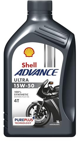 Shell Advance 4T Ultra 15W-50 1L | Huile 100% synthétique pour moteurs 4 temps | Technologie PurePlus | API SN JASO MA2 | Nettoyage et protection maximaux | Recommandée par Ducati