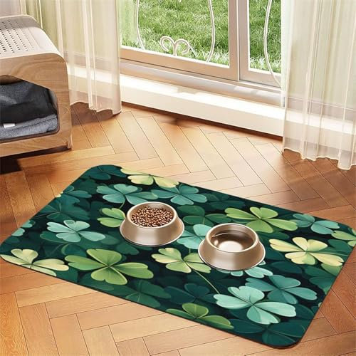 Tappetino per cibo per animali domestici con erba medica appassita, 43,7 x 30 cm, assorbente, antiscivolo, in pelle PU, tappetino per cani e gatti, fondo in gomma, ad asciugatura rapida, tappetino